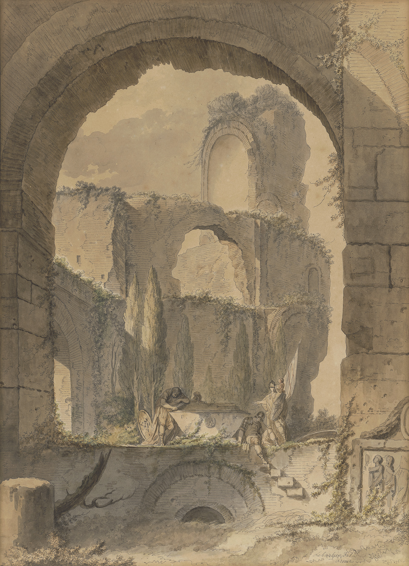 Lebarbier_drawing Ancient Ruin with Mourners at a Tomb