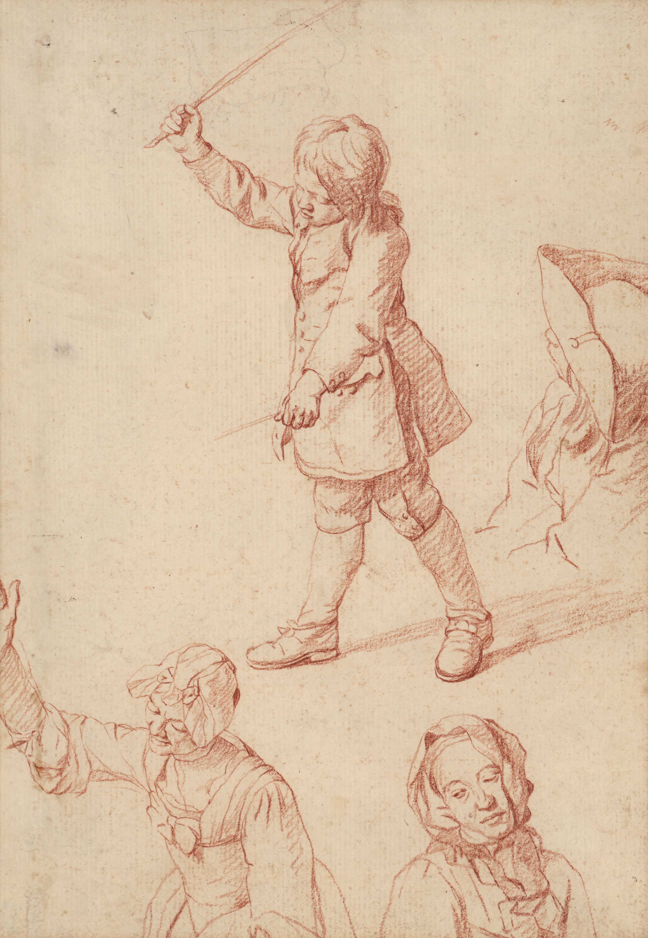 37 Trinquesse drawing Study sheet with a boy playing and women in half-length figure; full length study of a woman with her right hand raised verso