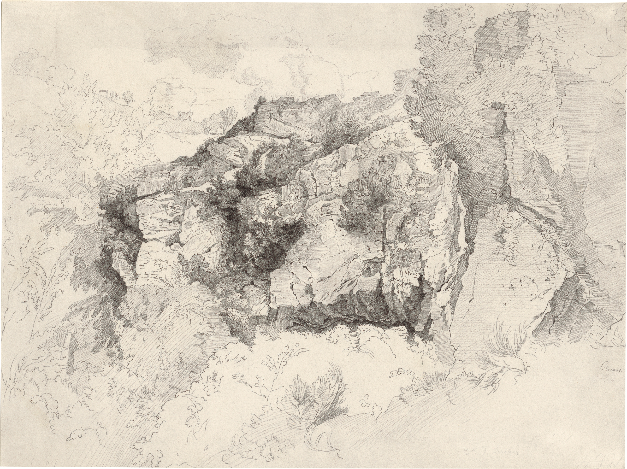 32_Dreber_drawing Layers of Rock near Olevano