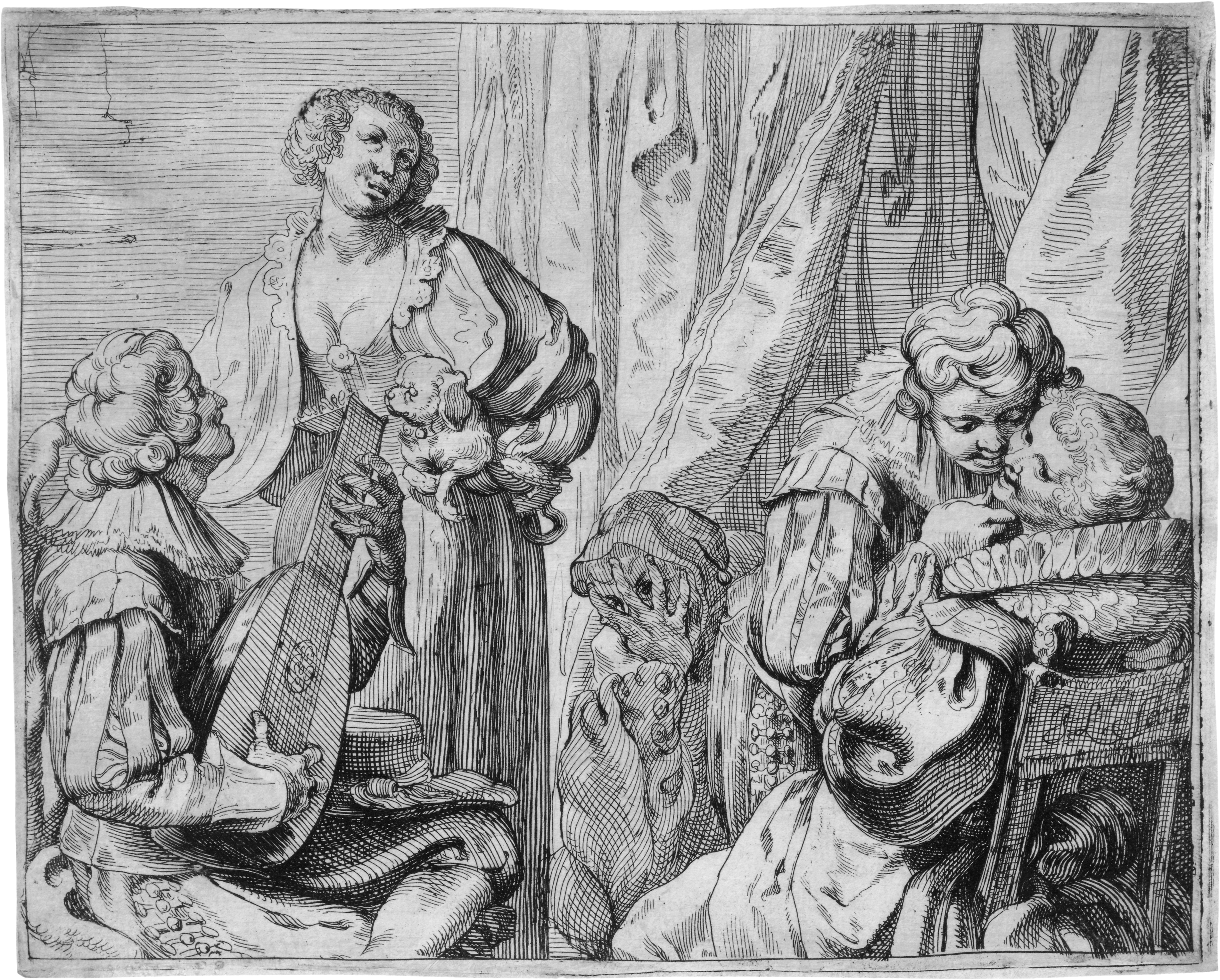 07_Liss_print Interior with Two Courting Couples and a Jester