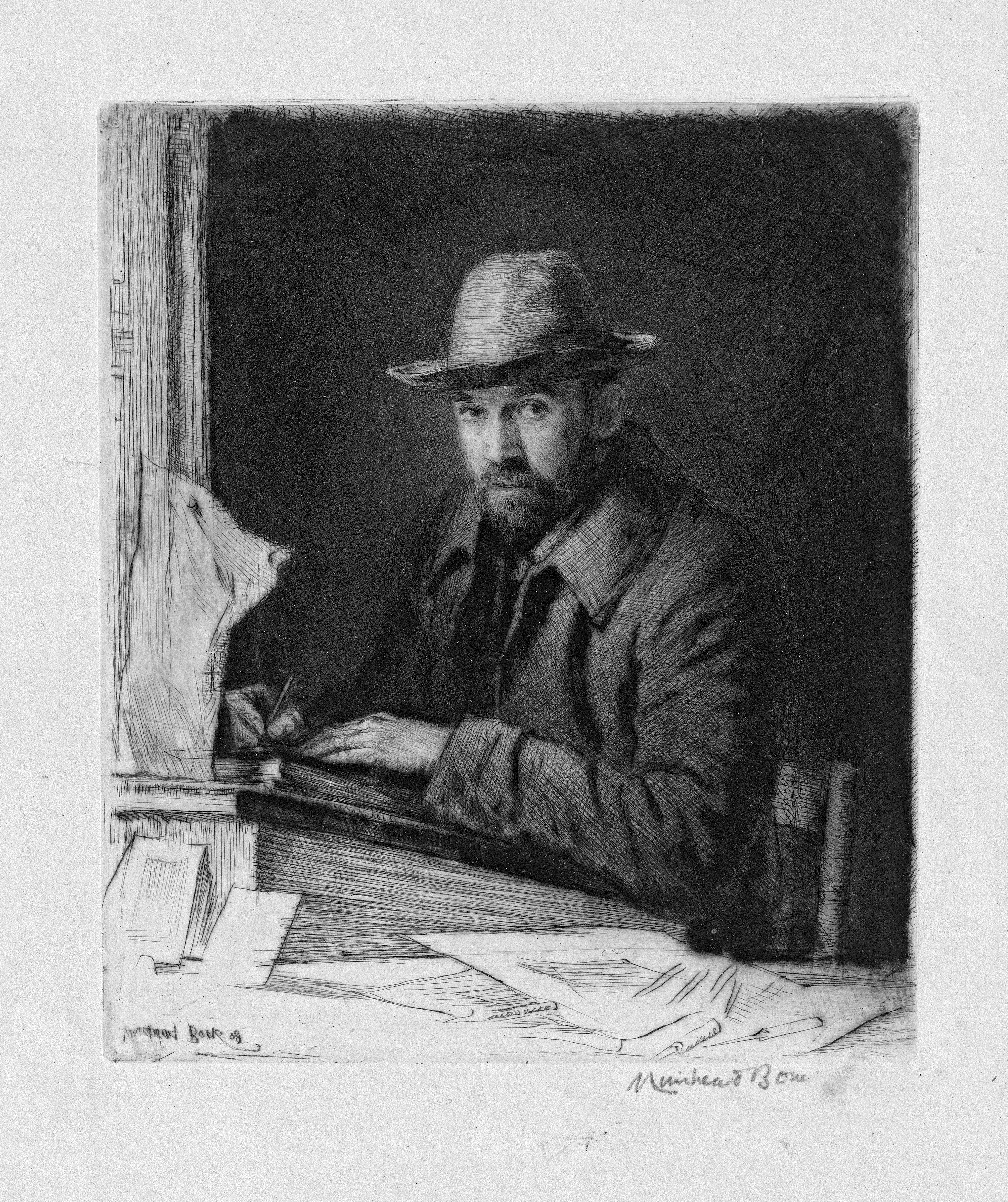 Muirhead Bone_print Self-portrait of the Artist with Hat, No. 2