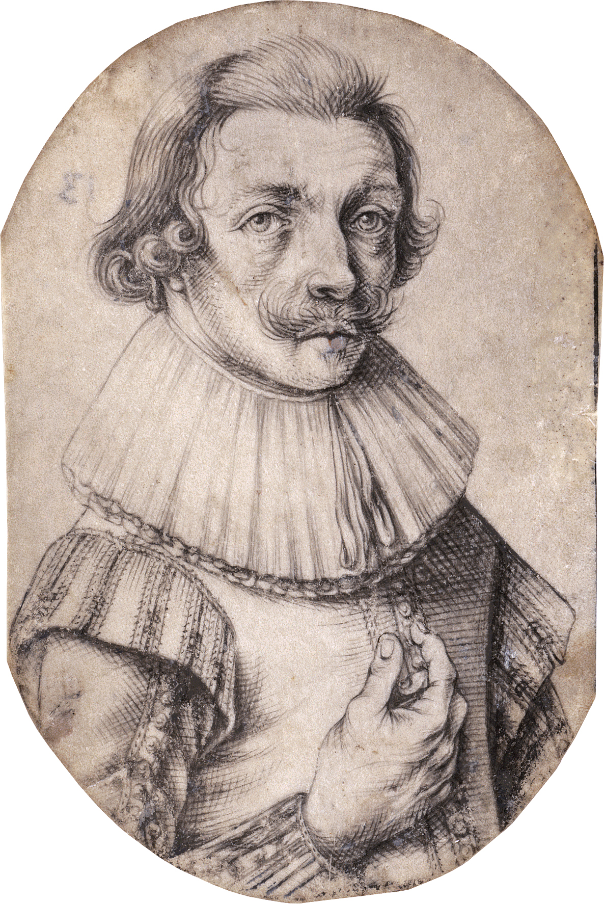 DFutch School 1620 drawing Half-length Portrait of a Man oval